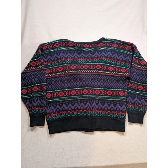 vintage just sasha black multicolored cardigan sweater size L - Picture 6 of 6